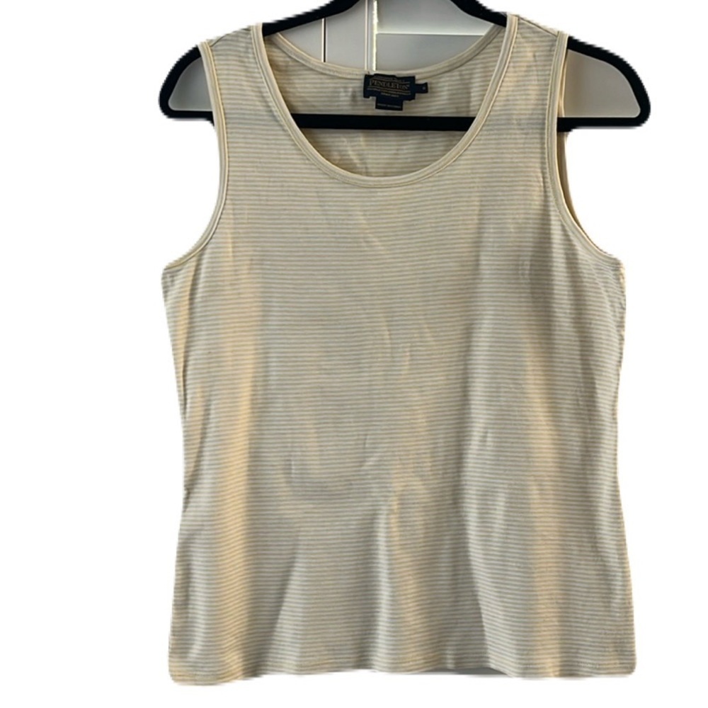 Pendleton Tank Top Sleeveless 100% Cotton Striped white cream Size S